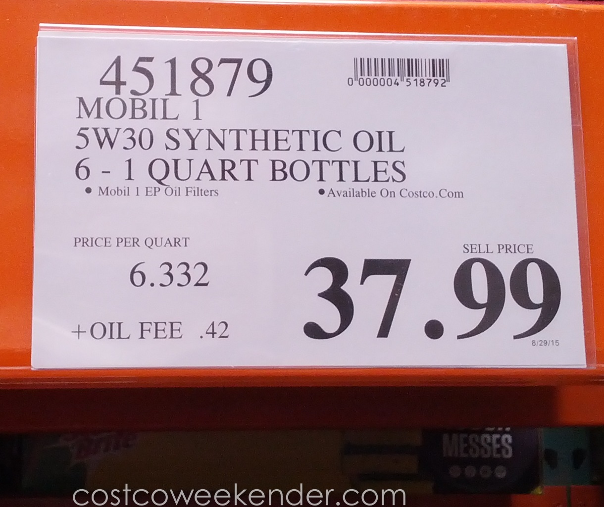 Mobil 1 5W30 Synthetic Motor Oil (6 quarts) Costco Weekender