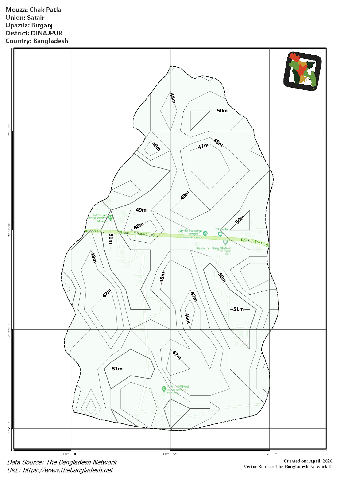 Map of Chak Patla Mouza of Birganj Upazila, DINAJPUR, Bangladesh.