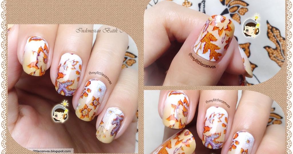 @MyLittleCanvas: Indonesian Batik Nails: White and Tan flowers