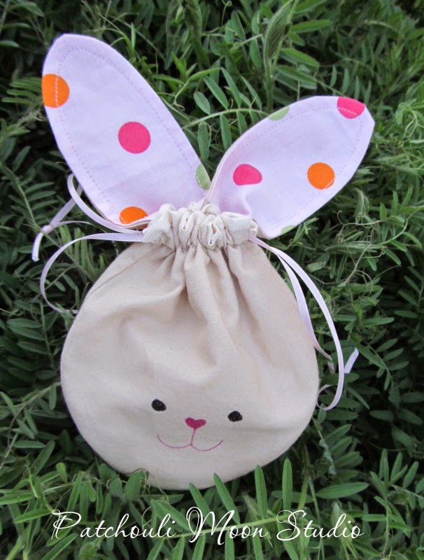 Patchouli Moon Studio Patchwork Drawstring Bag & a Bunny Drawstring