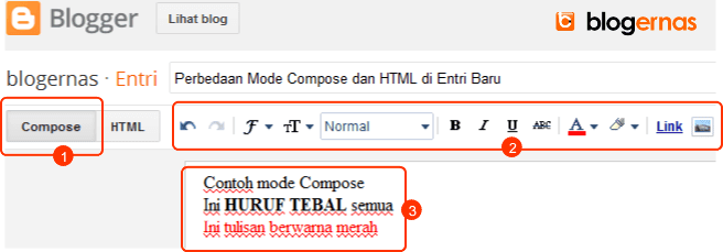Perbedaan Mode Compose dengan HTML Entri Blogger