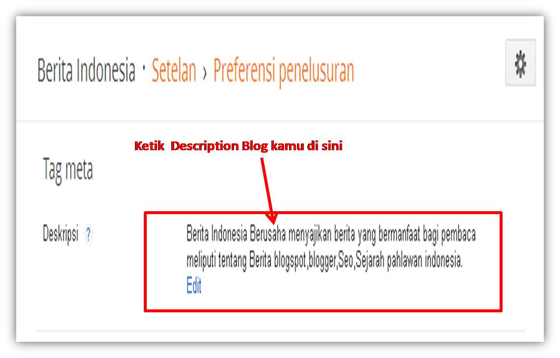 Cara Memasang Meta Tag Description di Blogspot (Blogger) Berita Indonesia