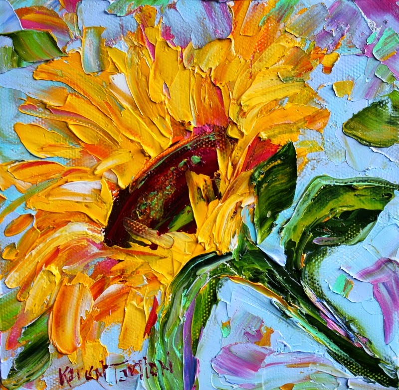 Karen Tarlton Original oil painting Hummingbird and Sunflower palette