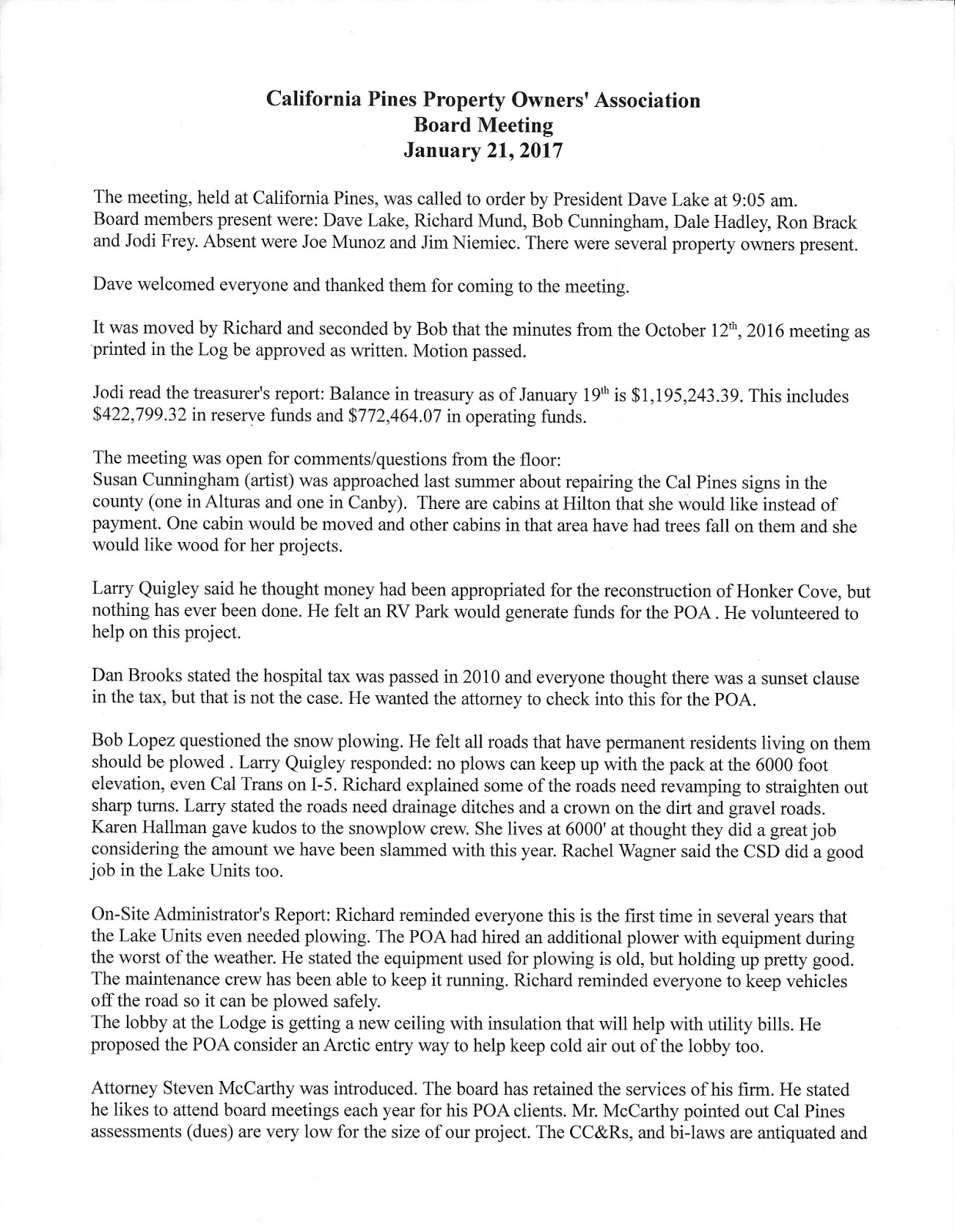 California Pines Property Owners Association Online LOG