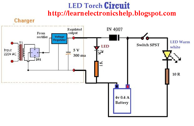 Led torch circuit diagram | Learn Basic Electronics,Circuit Diagram