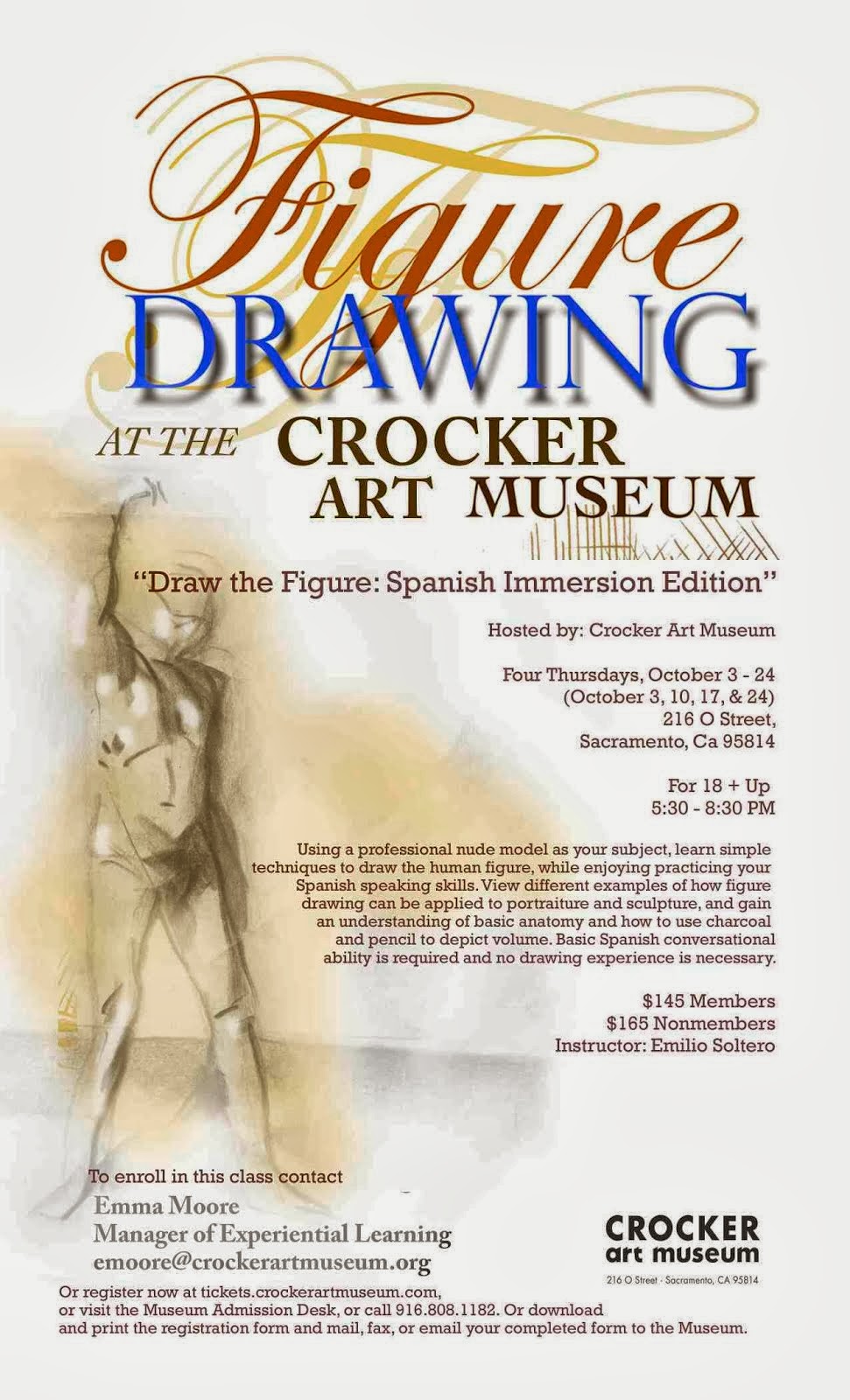 Figure Drawing in Spanish at Crocker Museum starting oct 3, 2013