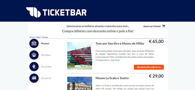 Ticketbar para ingressos em Milão Ticketbar para ingressos em Milão