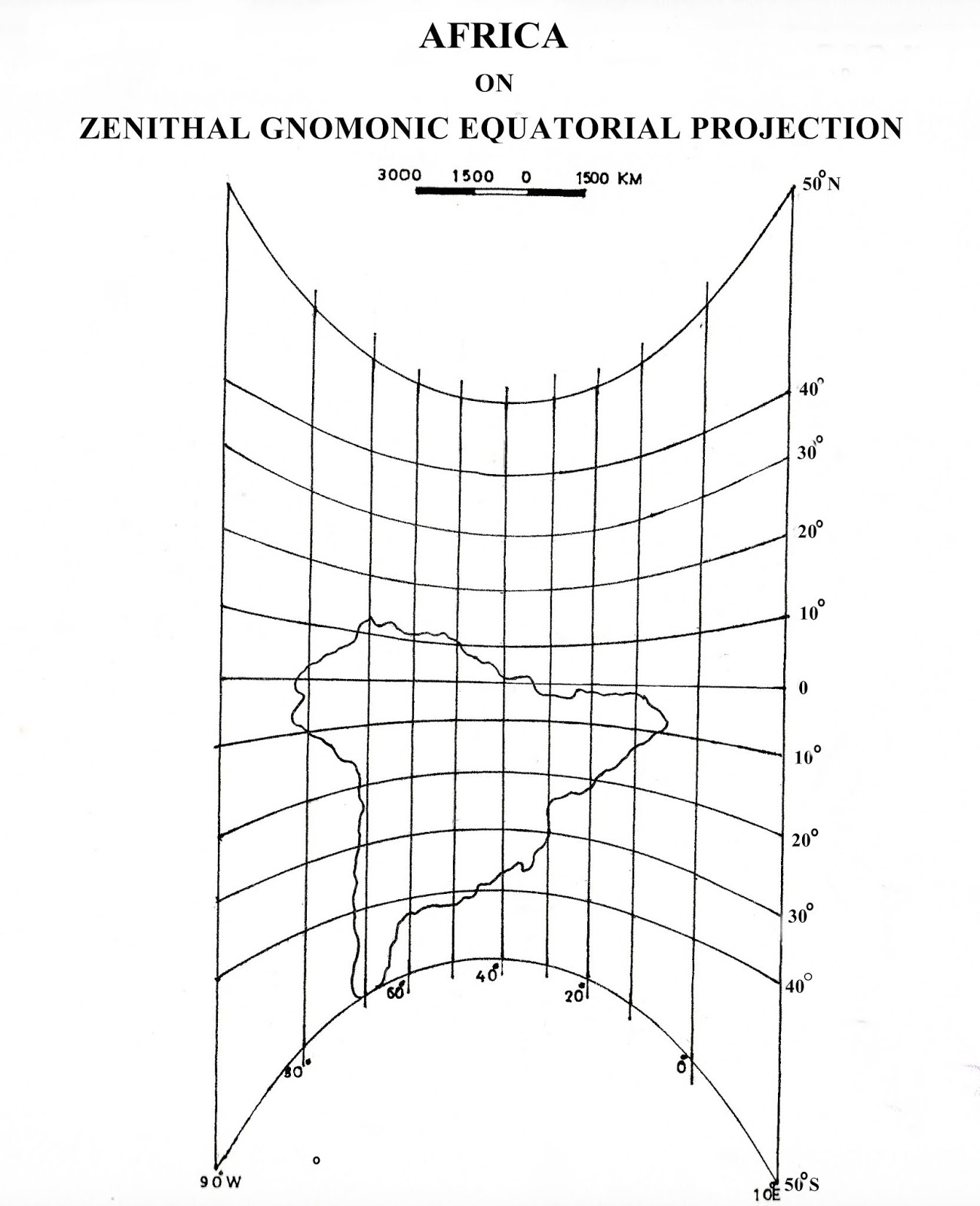 ZENITHAL GNOMONIC EQUATORIAL PROJECTION FOR THE CONTIENT SOUTH AMERICA
