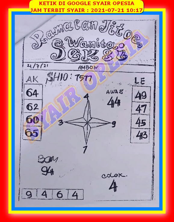 Syair Sdy Hari Ini Rabu 21 Juli 2021 Opesia Official