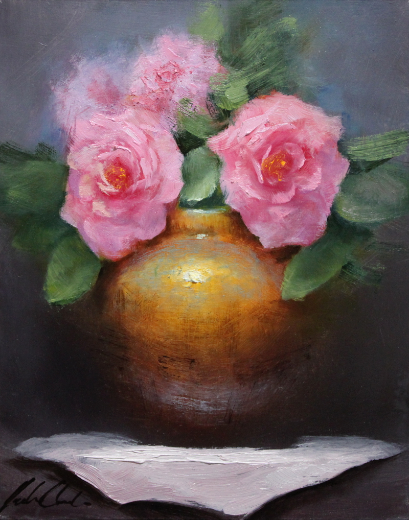 JustinClementsDailyPaintings "Brass Vase Roses"