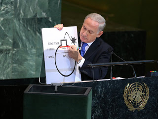Netanyahu at UN with bomb cartoon