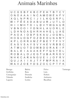 sopa de letras animais marinhos