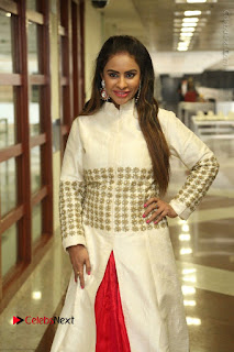 Telugu Actress Sri Reddy Mallidi Stills in White Beautiful Dress at Marriage Needs Bridal Fashion Week 2017 Logo Launch  0001