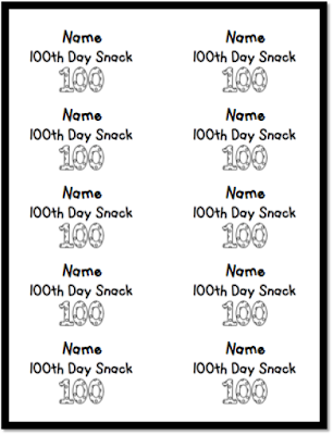 100th Day Snack label from Time4kindergarten