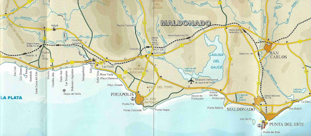 Mapa rodoviário da região de Punta Del Este - Uruguai