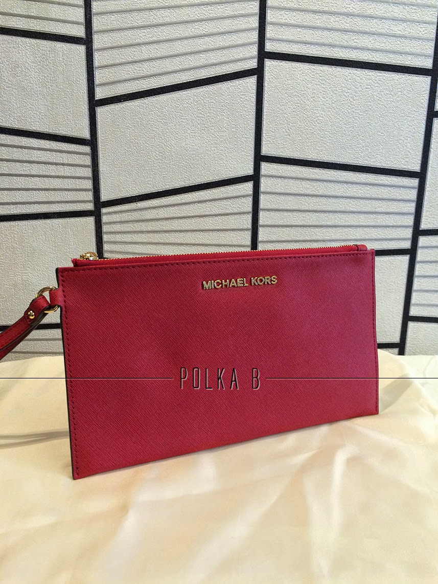 Michael Kors Large Jet Set Travel Clutch - Red | Polka B - Authentic Can