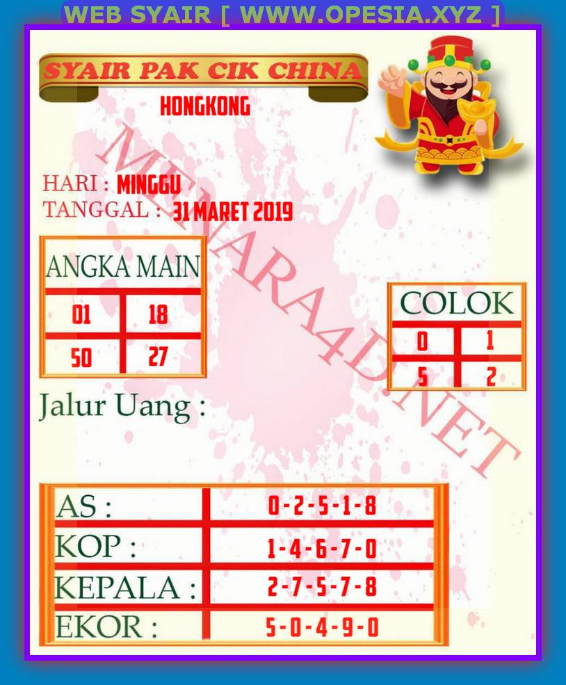 Kode syair hk minggu 31 maret 2019 GOsyair SEDIA KODE