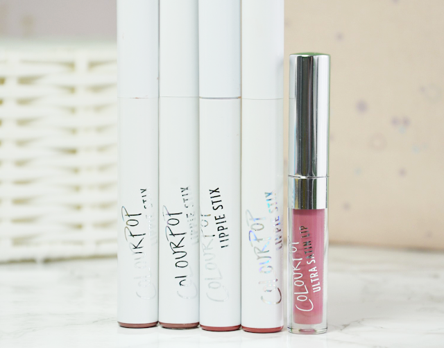 Colourpop Lippie Stix Matte and Matte X Formula (Aquarius, Brink, Tootsie and Cami) and Ultra Satin Lip (Dopey)