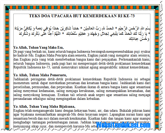 Teks Doa Upacara Hut Ri Ke 73 Tahun 2018 Websiteedukasi Com