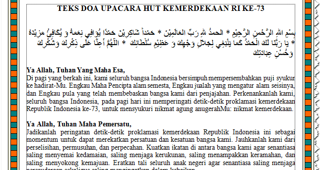 Teks Doa Upacara Hut Ri Ke 73 Tahun 2018 - Portal Pendidikan