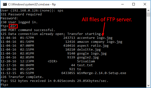 ftp send command syntax