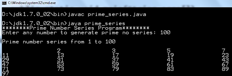 Generate Prime Number Series in Java Programming - Sample Example