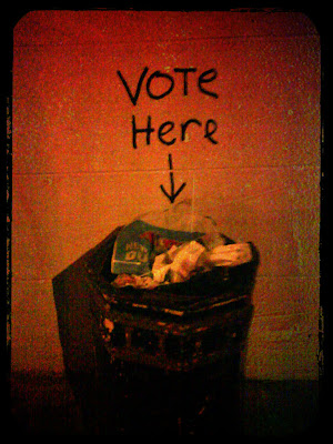 Voting booth as trash can