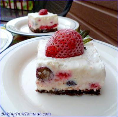 Frozen Red, White and Blueberry Bars, a refreshing frozen dessert perfect for Memorial Day, Independence Day or any hot summer night | Recipe developed by www.BakingInATornado.com | #recipe #dessert #berries