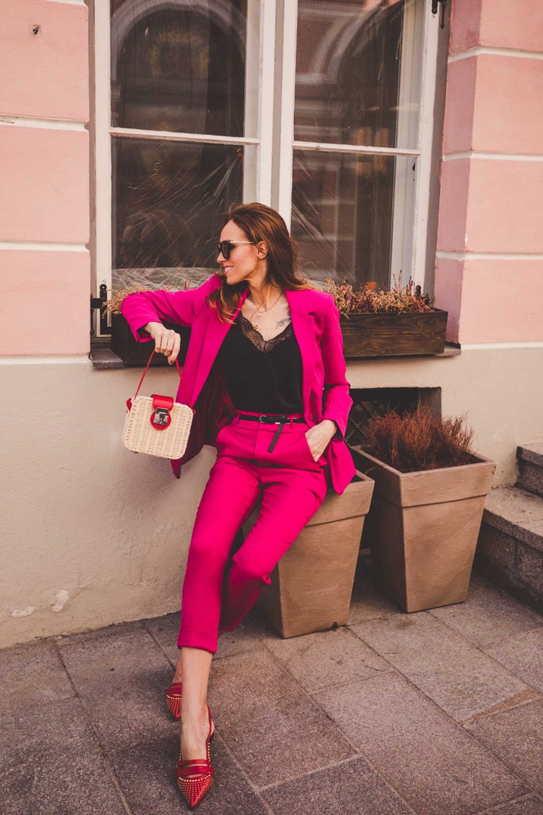 pink suit outfit