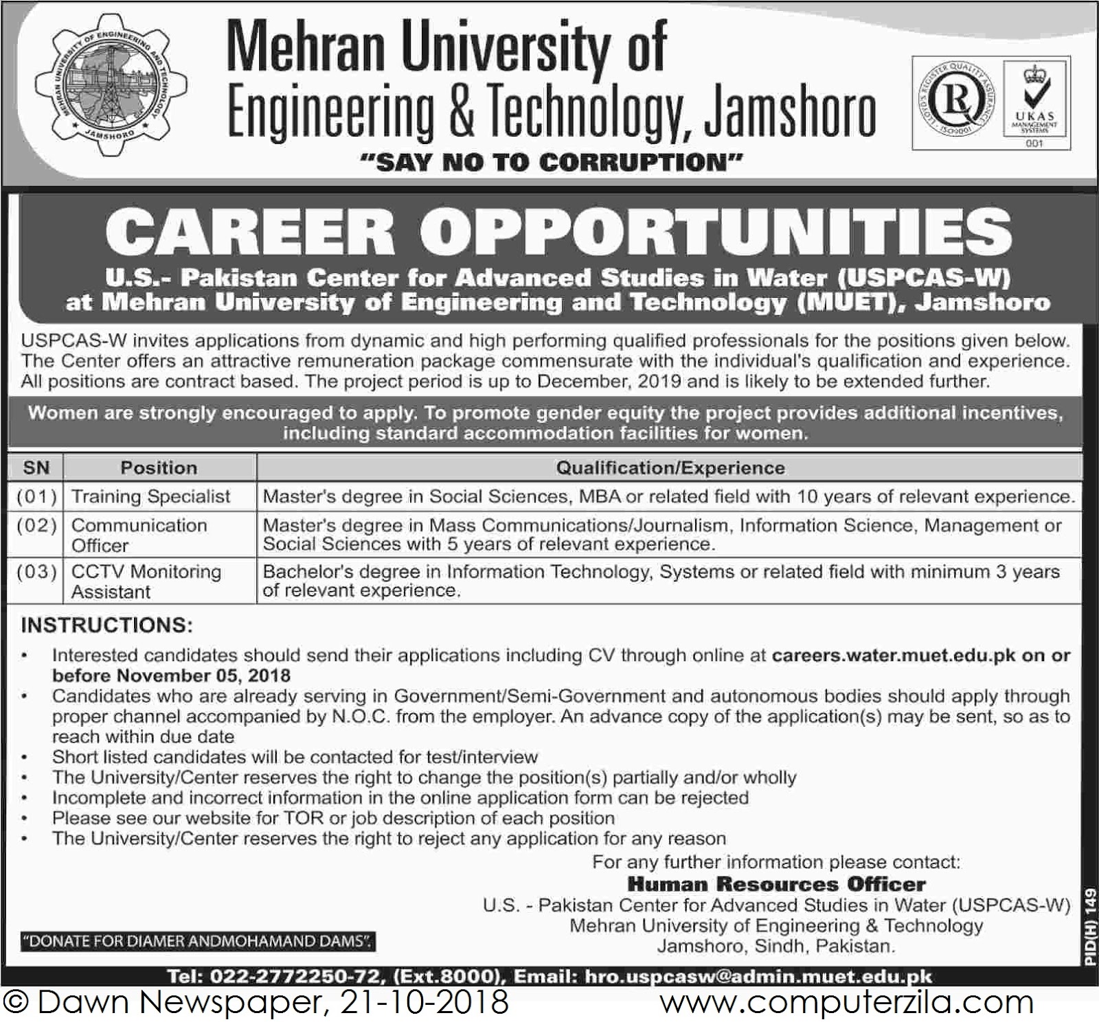 Career Opportunities at Mehran University of Engineering & Technology, Jamshoro