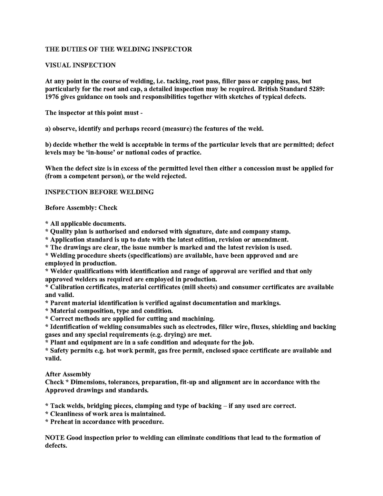 duties of welding inspector pdf