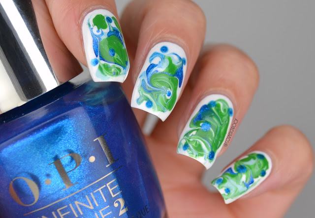 Earth Day Dry Water Marble Nail Art