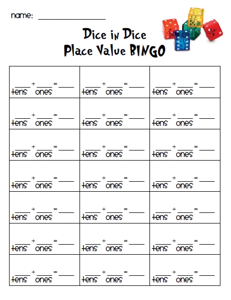 First Grade Garden: Dice in Dice Place Value BINGO Math Freebie