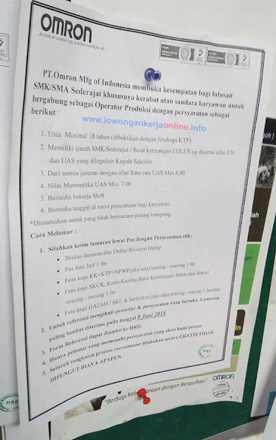 Lowongan Kerja Cikarang Operator Produksi Pt Omron Manufacturing Of Indonesia Lowongan Kerja Loker Terbaru
