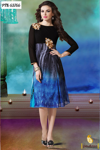 Black Blue Color Indo Western Stylish Trendy Short Party Wear Kurtis Tunics Online Shopping Collection with Affordable Prices at Pavitraa.in