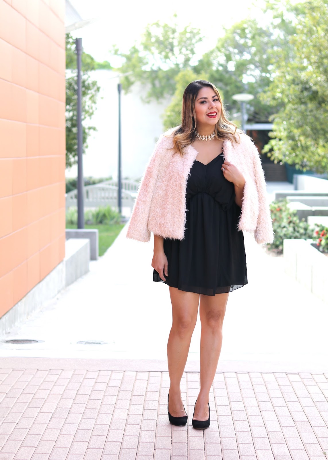 Faux Fur and LBD Holiday Look, NYE outfit idea, San Diego fashion blogger,  top san diego fashion blogger