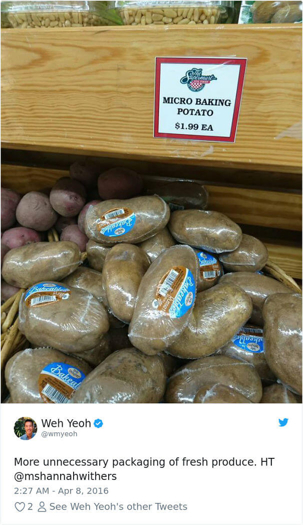 18 Times Product Packaging Contributed To The Great Global Waste Problem Of Our Times - Single Wrapped Potatoes