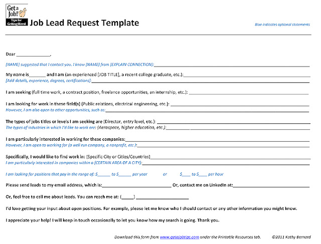 Getajobtips.com job lead request template, job lead request template,