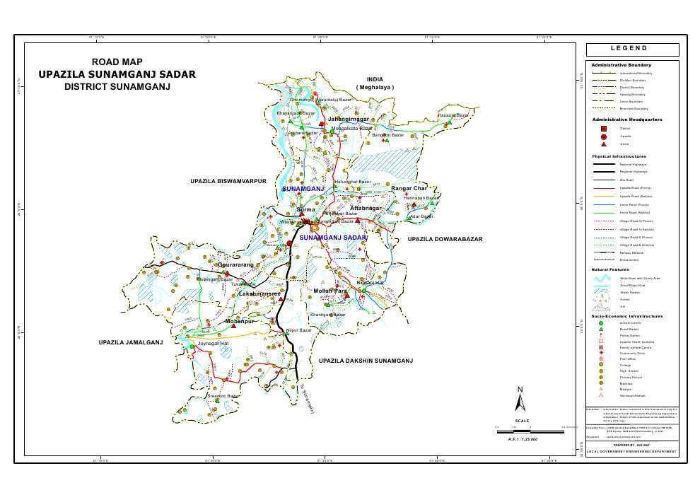 Sunamganj Sadar Upazila Road Map Sunamganj District Bangladesh