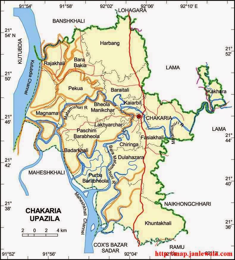 Chakaria Upazila Map, Cox's Bazar District, Bangladesh