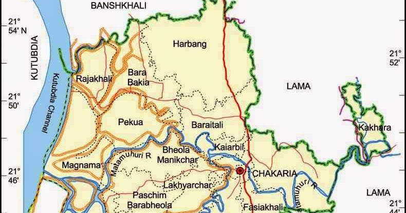 Chakaria Upazila Map, Cox's Bazar District, Bangladesh