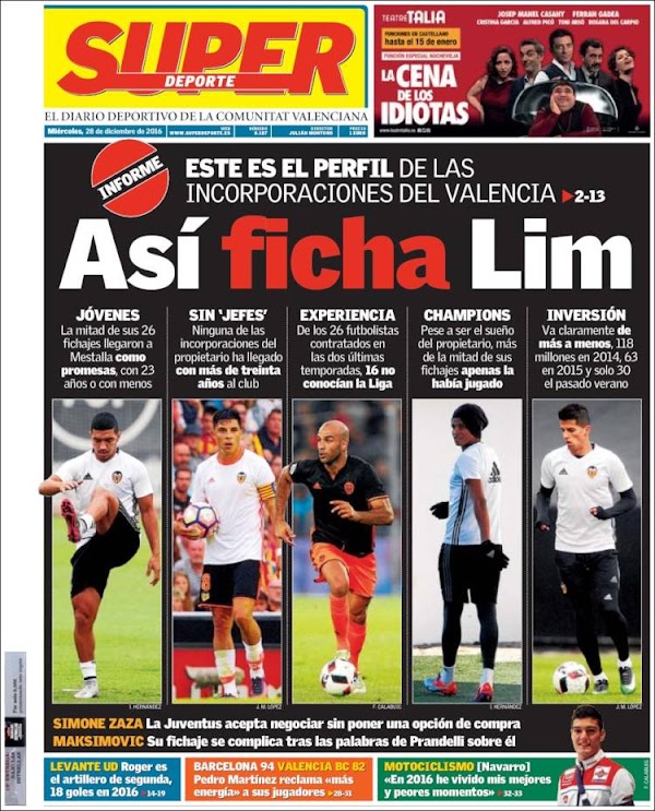 Valencia, Superdeporte: "Así ficha Lim"