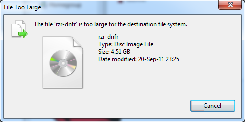 <value is too large to edit>. The action is cant be completed. (max. File destination. Usb file too big.
