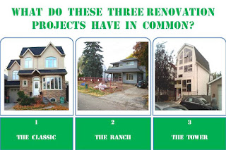comparison of three renovation projects: classic, ranch and tower, by wo-built inc