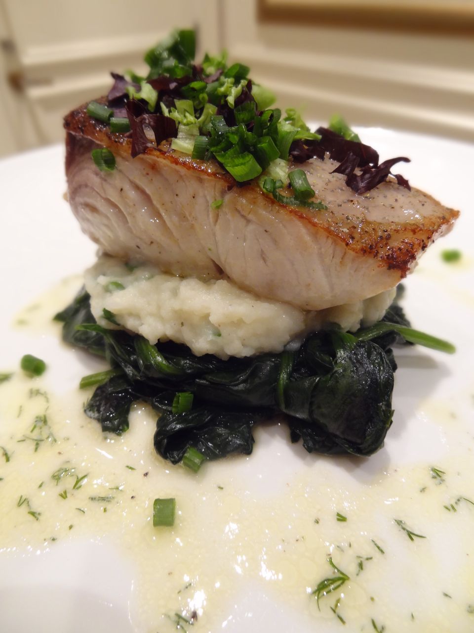 Scrumpdillyicious Sautéed MahiMahi with Spinach & Mash