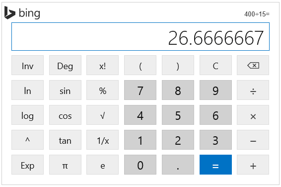 Bing Calculator on Search Page