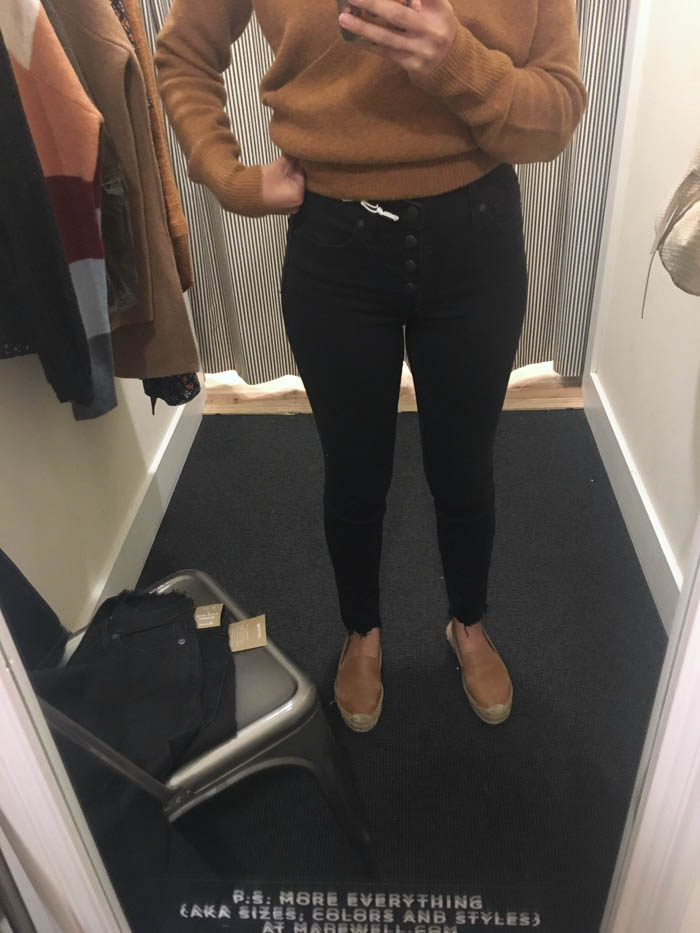 black button front skinny jeans