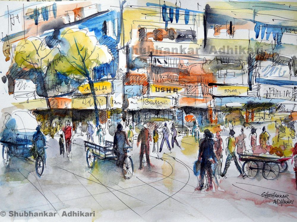 Shubhankar Adhikari Fine Art A busy market scene