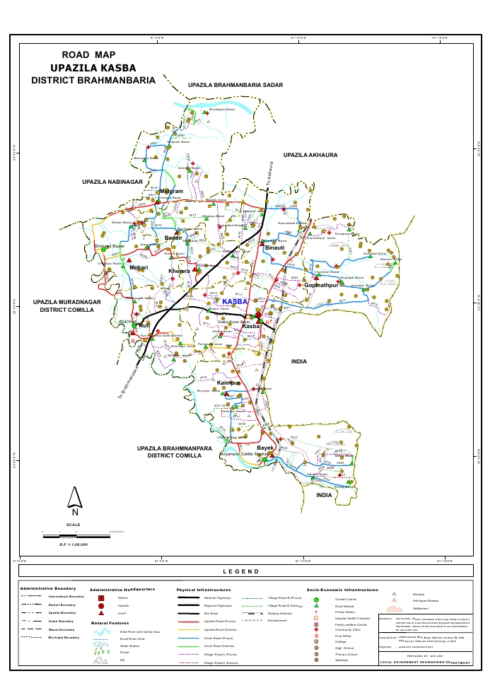 Kasba Upazila Road Map Brahmanbaria District Bangladesh