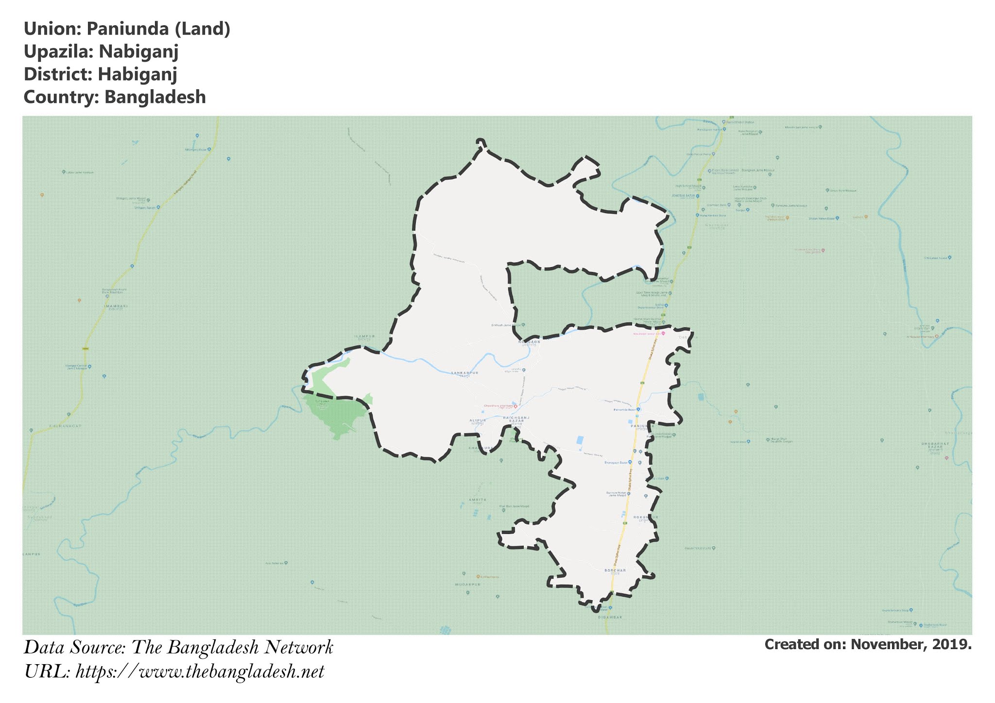 Map of Paniunda of Nabiganj Upazila Map of Paniunda of Habiganj, Bangladesh.